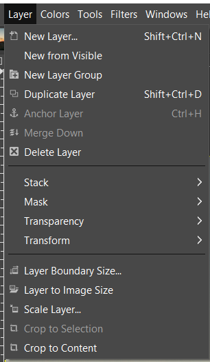 layers rippmenüü GIMP