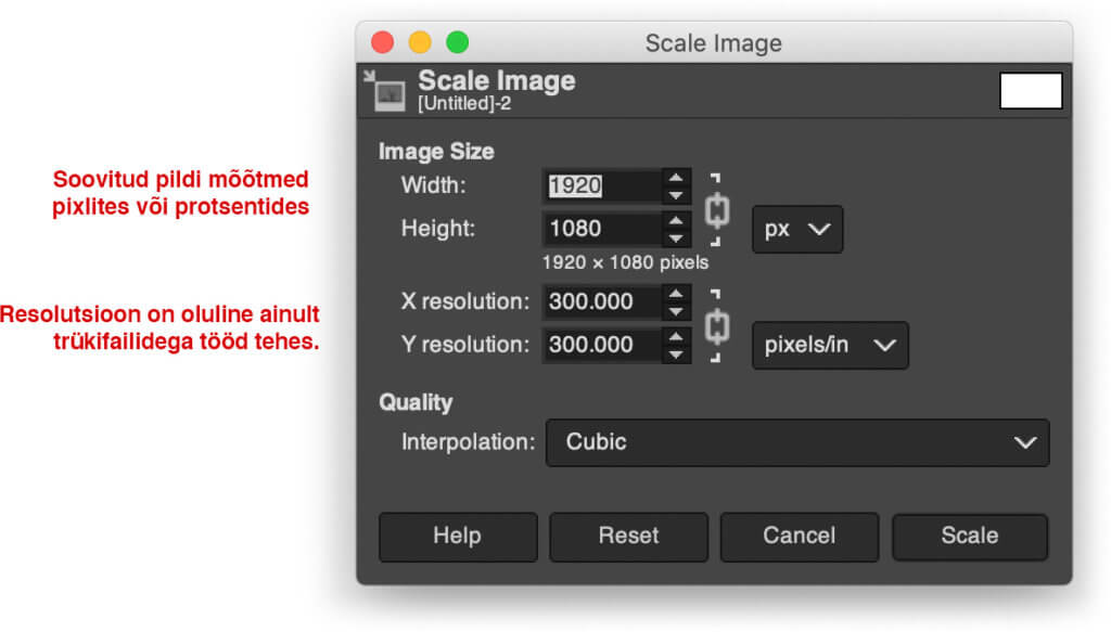pildifaili suuruse muutmine tasuta graafikaprogrammis GIMP